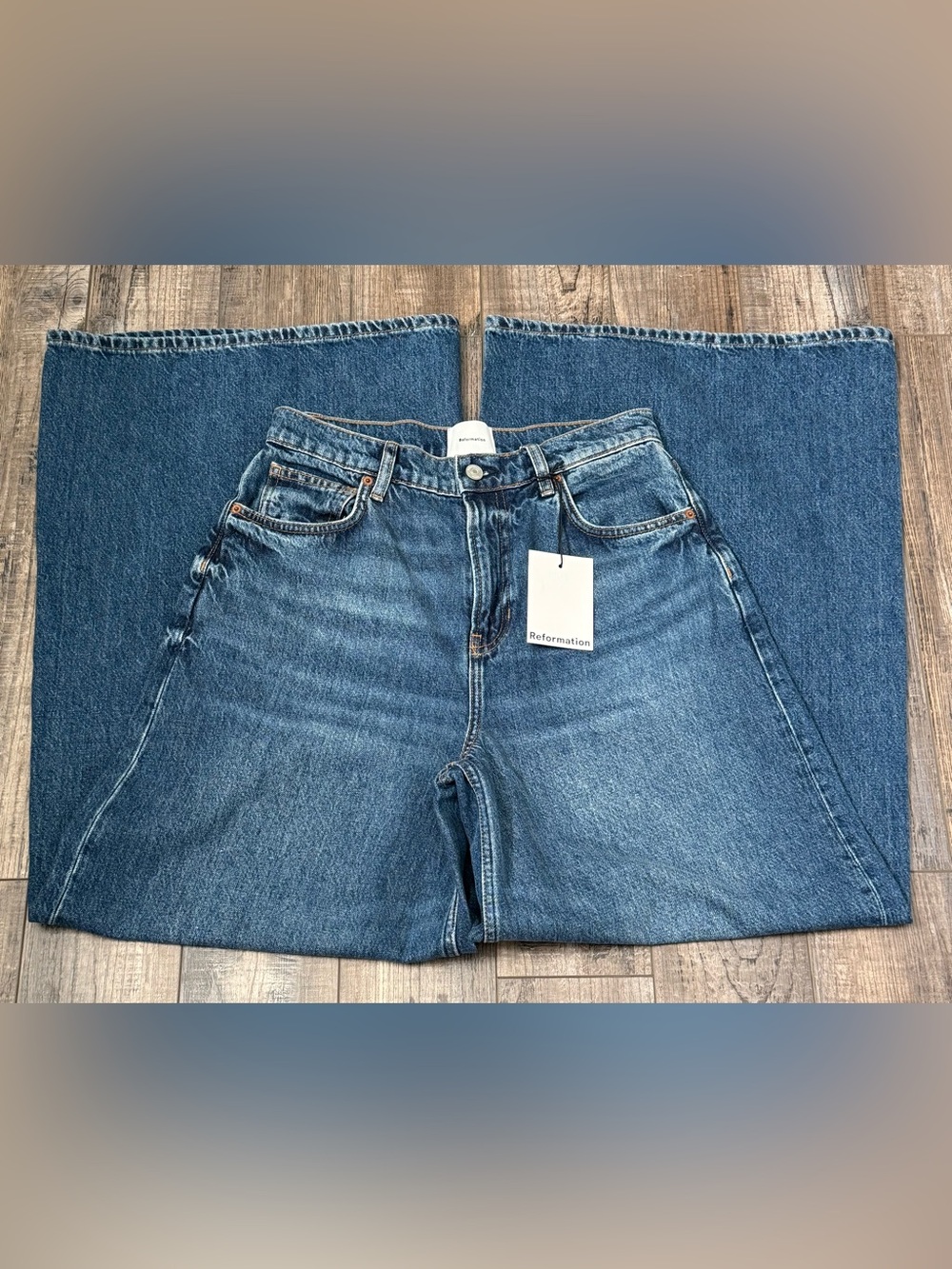 Reformation Addyson High-Rise Wide Leg Jeans in Medium Blue 27